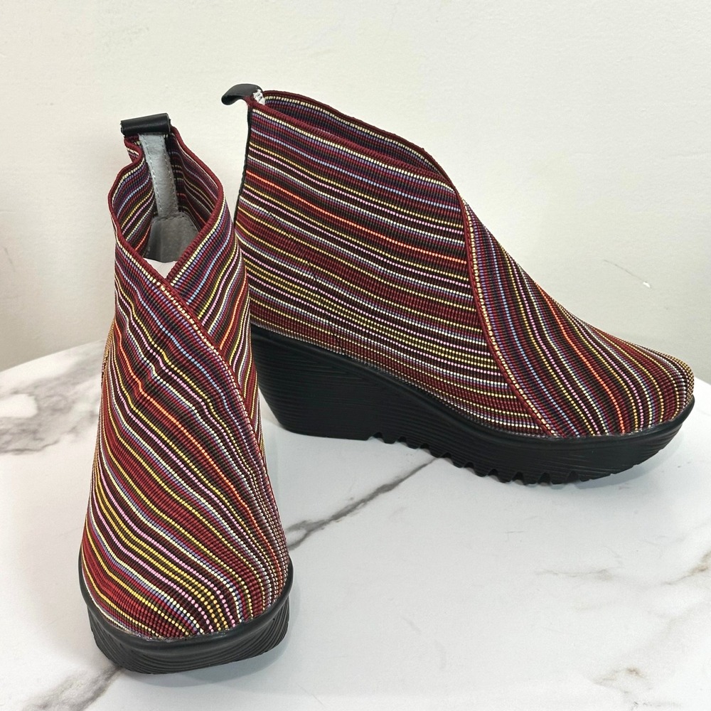 Bernie Mev Multicolor Stripe Knit Wedge Ankle Boots Comfort Platform Size 37
